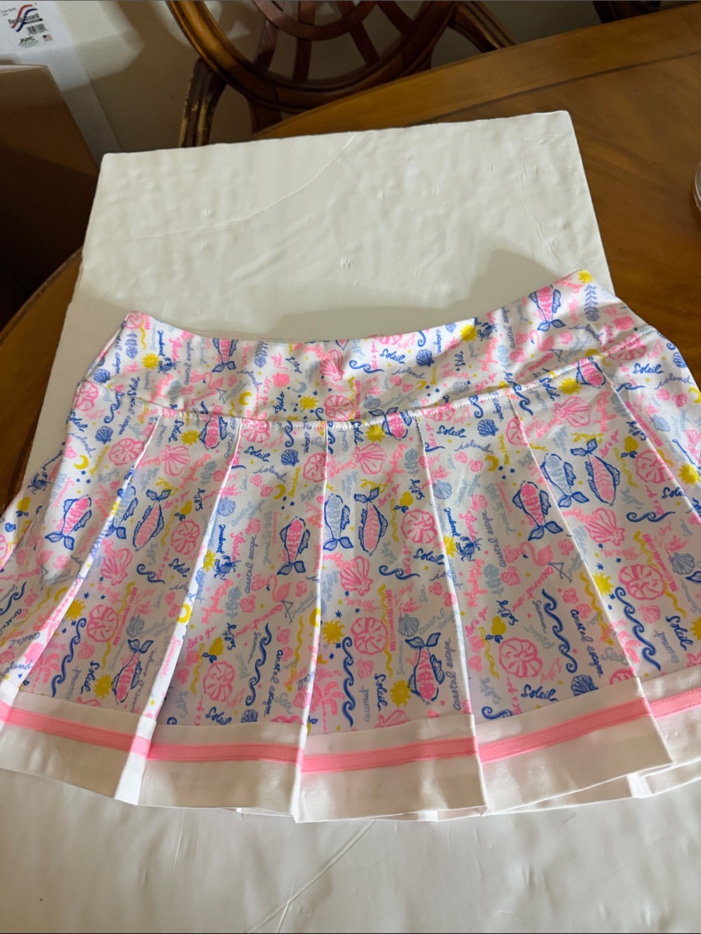 Lilly Pulitzer Luxletic Pink, Blue & Yellow Pleated Beach-Print Skirt